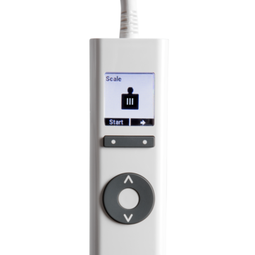 GH3+ Scale III Module hand control displaying patient weight during transfers.